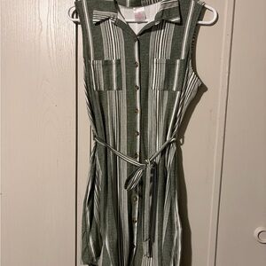 No Boundaries Green and White Striped Midi Dress